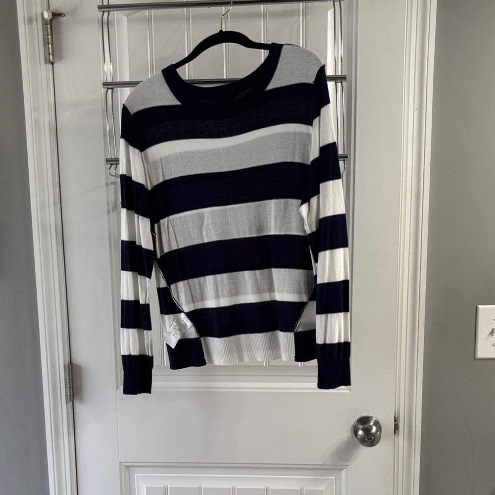 Candace Cameron Bure Navy and White Striped Sweater
